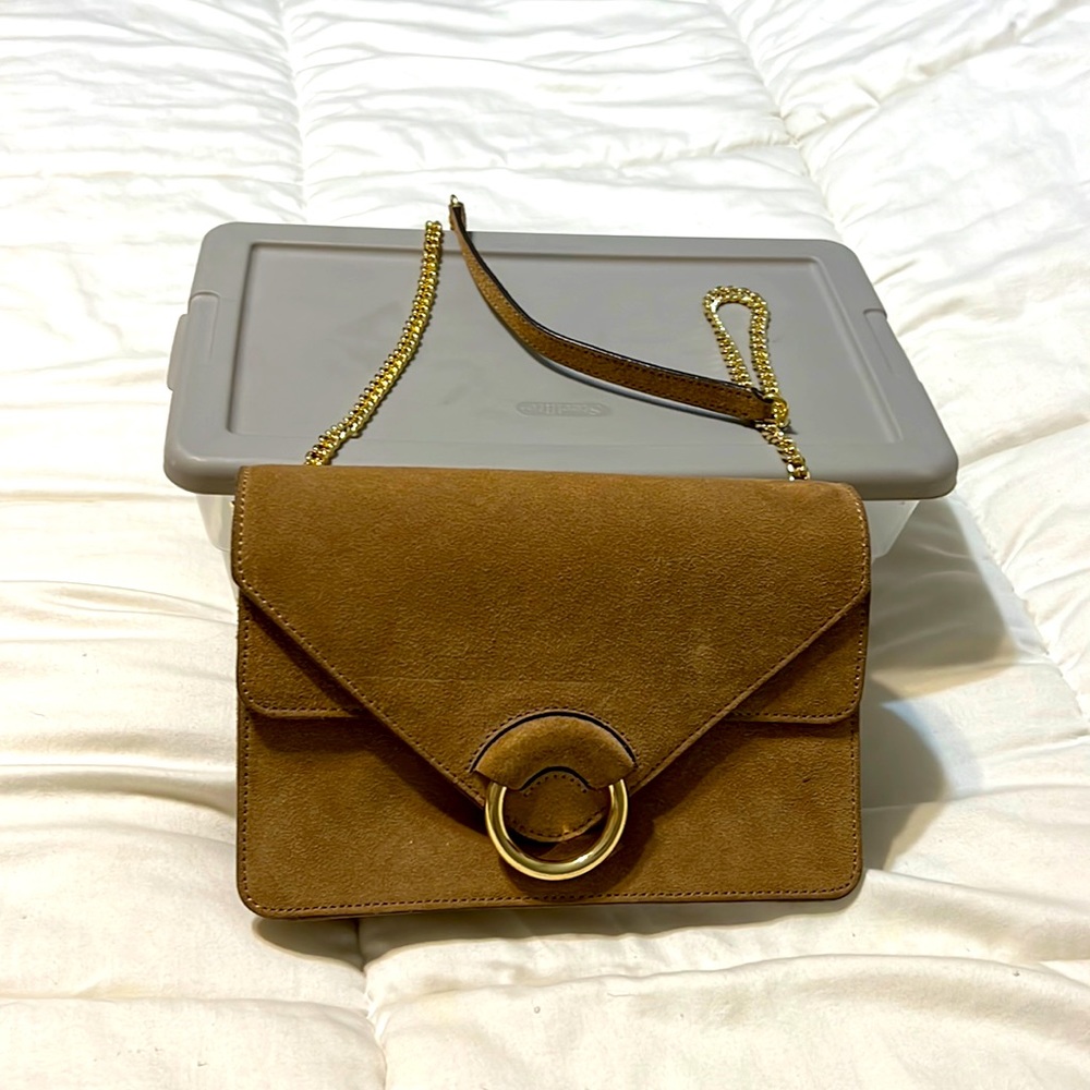 Tanned suede shoulder bag would long strap